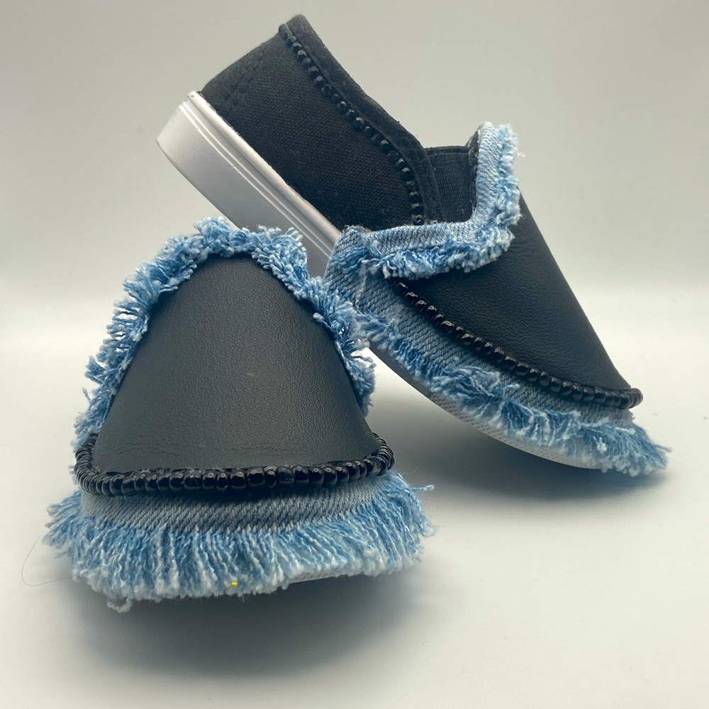 Handmade leather and denim canvas shoes